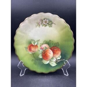 VTG Tirschenreuth Bavaria Hand Painted Porcelain Plate Apples, Scalloped Edge
